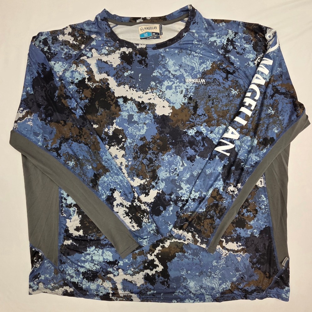 Magellan Mens Fish Gear Shirt 3XL Blue Veil Camo Long Sleeve Fishing Performance